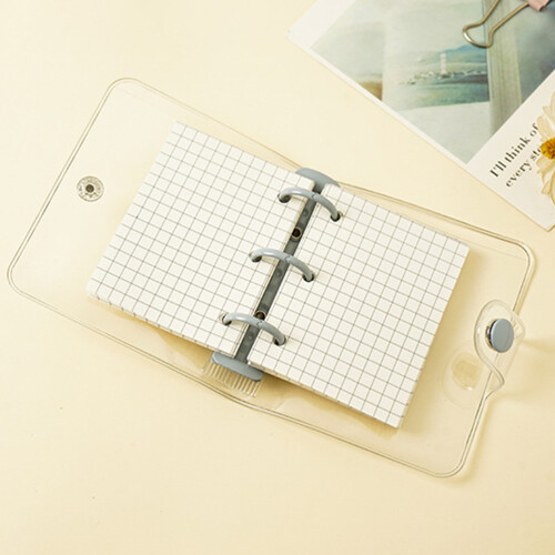 Mini Transparent 3-Ring Binder Cover 18.510.5cm with Pockets, Grid Pages 2