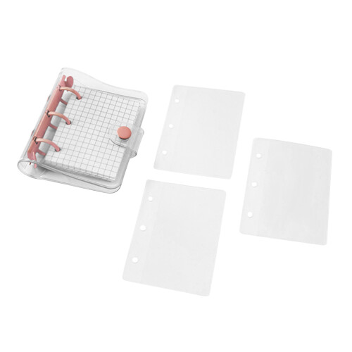 Mini Transparent 3-Ring Binder Cover 18.510.5cm with Pockets, Grid Pages 1