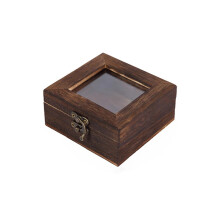 Vintage Wooden Storage Box 10x10x4.5 Cm Glass Lid Metal Clasp Saddle Brown Keepsake Display Case For Specimens