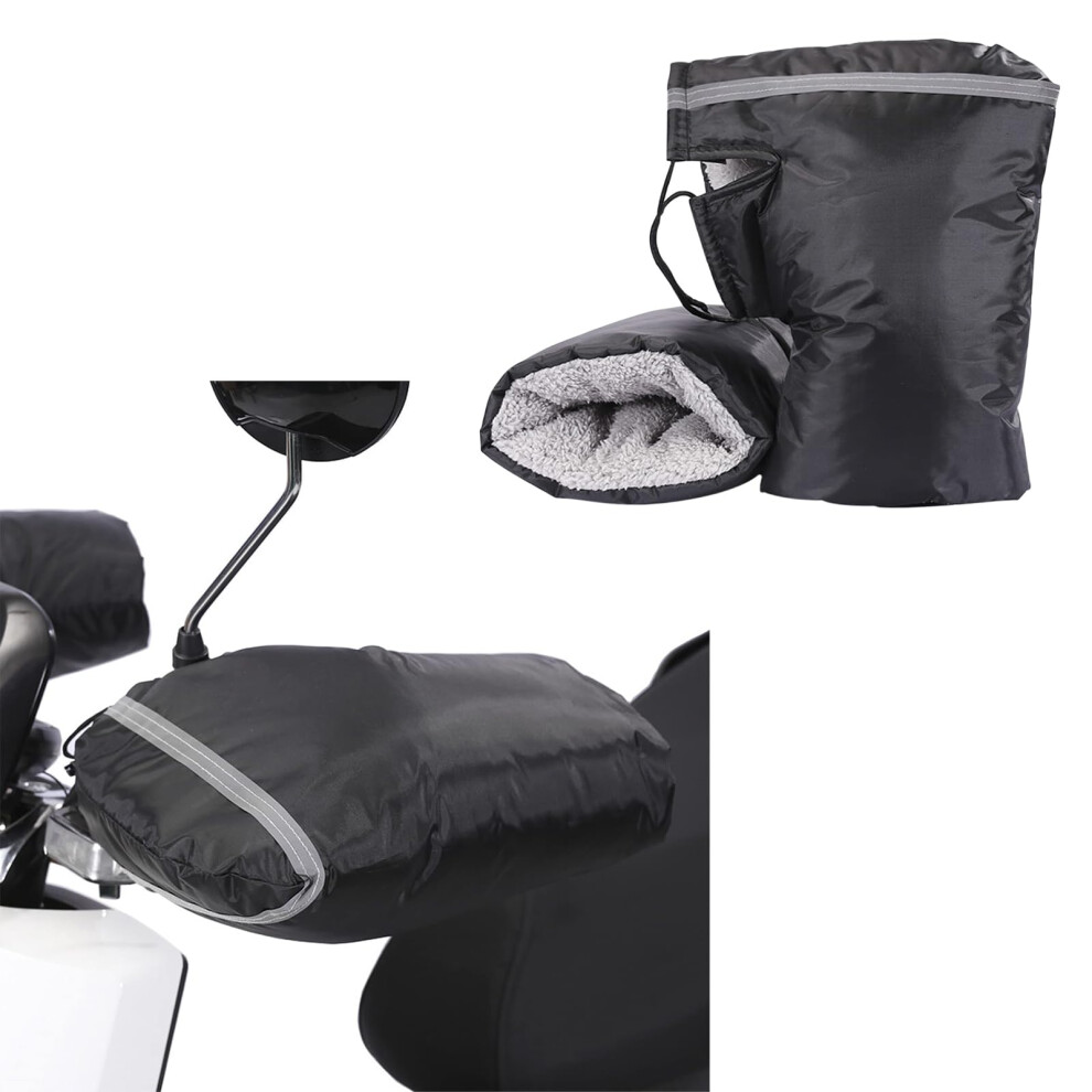 Motorcycle Handlebar Muffs For Men Women Winter Windproof Waterresistant With Reflective Stripe Mittens Black 9382693046949