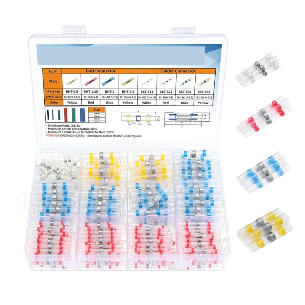 500Pcs Heat Shrink Wire Connectors Waterproof Solder Seal Butt Terminals Mixed Electrical Sizes 9199774914833
