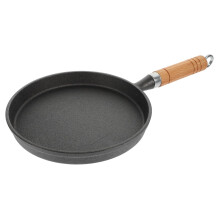Nonstick Cast Iron Frying Pan with Wooden Handle for Pancakes, Crepes, Eggs, Easy Clean Surface