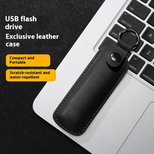 USB Flash Drive Case Leather Dustproof Protector with Stainless Steel Keychain Clip Black 1