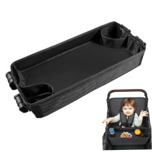 Stroller Snack Tray For Baby 20.5x9.3 Inch, Side Mesh Pocket, Cup Holders, DoubleSided Padding, Wagon Accessory