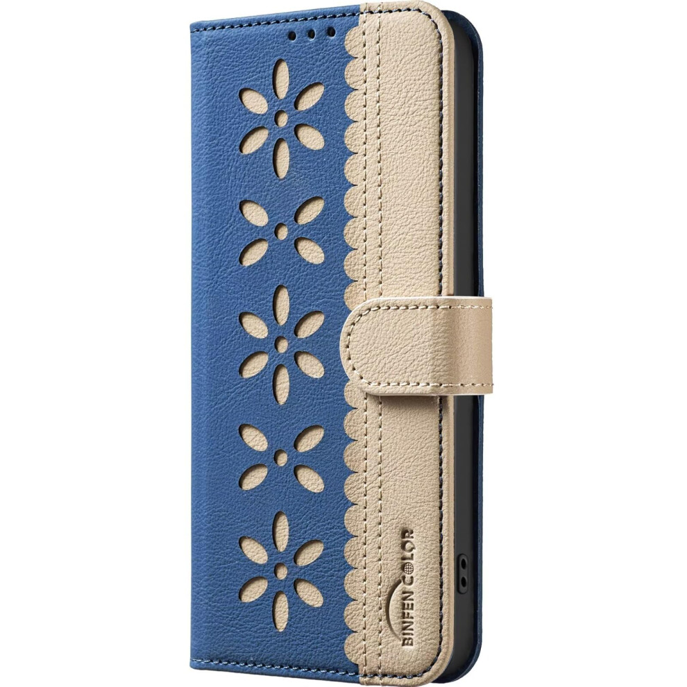 Leather Wallet Case With Magnetic Lock, Shockproof Flip Cover, For Motorola Moto G55 Blue 9189345501968