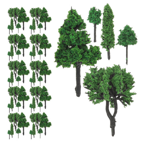 85Pcs Miniature Model Trees Plastic Green for Sand Table Train Scenery