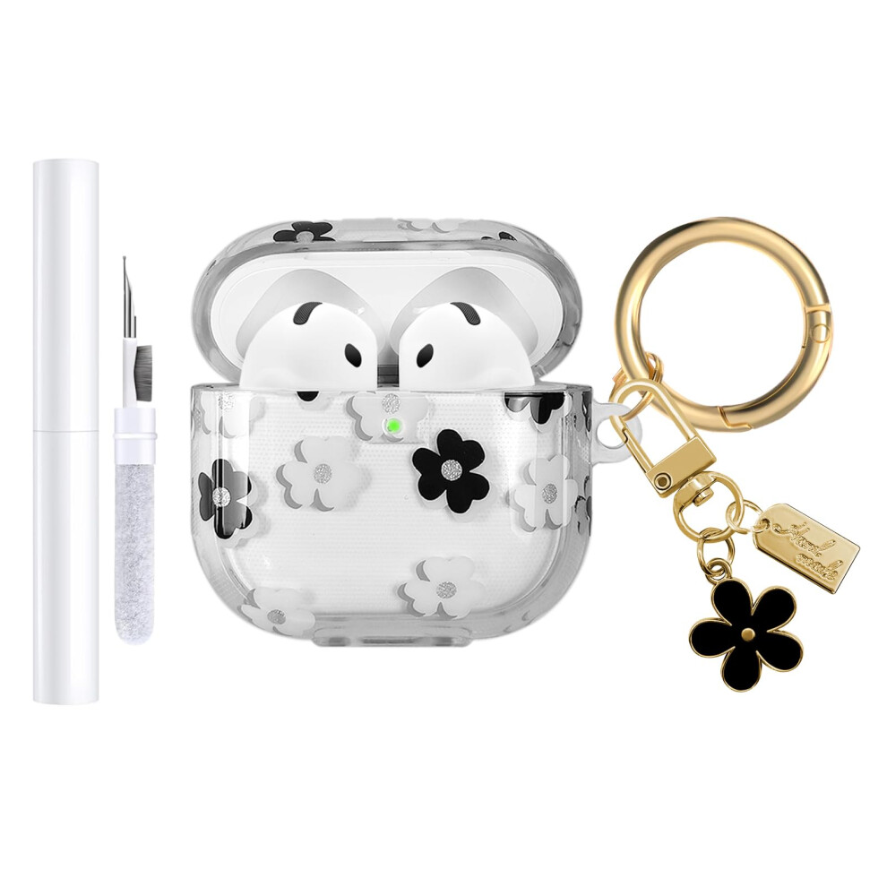 Case For Airpods 4 With Flower Keychain, Cute Tpu Cover For Women, Drop Protection, Cleaning Kit 9199774916486