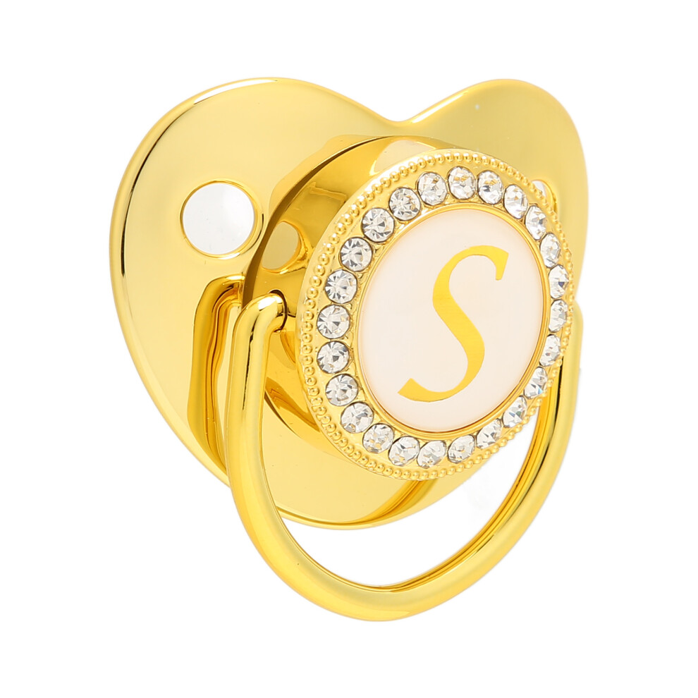 Bling Baby Pacifier With Curved Design & 26 Letters Safety Material Golden