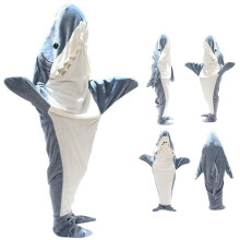 Shark Costume Onesie for Kids, Cozy Flannel Shark Hoodie Blanket, Portable Sleeping Bag for Youth, Size XL