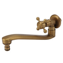 Antique Copper Garden Faucet with Extended Spout, Wall Mount, 420g