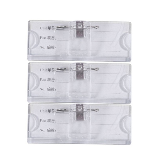 3X Safetypin Clear Hard Plastic Name Tag Clip Holder 3 Pcs 1