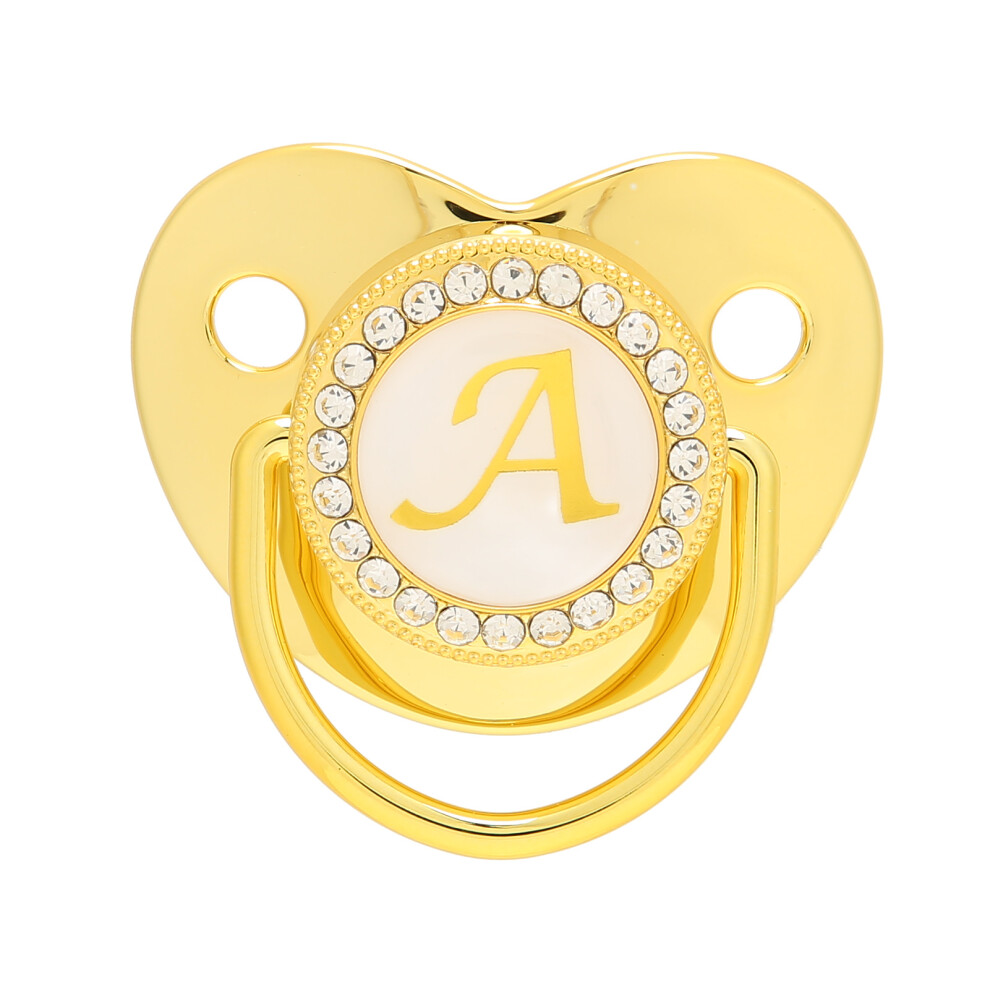 Baby Pacifier 26 Letters Curved Silicone Clip Safe For 6-18 Months Golden