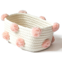BomullsväVd FöRvaringskorg SöT Pompom Dekor Diverse Finishing Box Nordic Cosmetic Toys Organizer Ram Rosa S