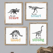 4-Delige Dinosaurus Kunst aan de Muur voor Kleine Jongens Kamer, Babykamer Posters, Motiverende Kinderen Speelkamer Dino Decor, Peuter T-Rex