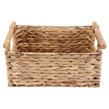 Rieten Mand Rechthoekig met Houten Handvatten voor Planken, Waterhyacint Mand Opslag, Natuurlijke Manden voor Het Organiseren van B
