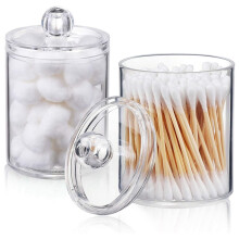 Qtip Houder Dispenser voor Wattenbolletje, Wattenstaafje Apothekerspot met Deksels voor Badkamer Bus Opslag Organisatie B