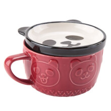 Japanische Süße Tasse Kreative Keramik Shiba Inu Panda Kaffeetasse mit Deckel Zuhause Paar Milch Frühstückestasse Wassertasse (Rot)