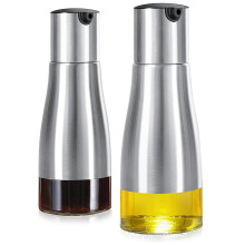 2 StüCk Oliven ÖL Flaschen Spender Set, ÖL Spender Menage Set, Rostfreier Stahl Oliven ÖL Spender Elegante Glas Flasche