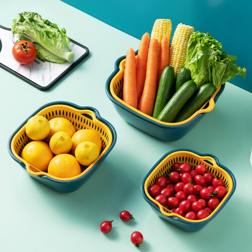 Baskets Fruit Washing Basket Multifunctional Drain Basket Stackable Sinks Kitchen Colander Set for Draining D 2