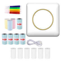 Receipt Printer Bundle Thermal Printer 5 Color Pens 5 Sticky Notes 6 Thermal Paper Rolls 3 Colored Paper Rolls