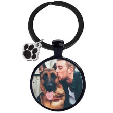 Custom Pet Photo Keyring Personalised Pawprint Dog Tag Engraved Key Ring Gemstone Black