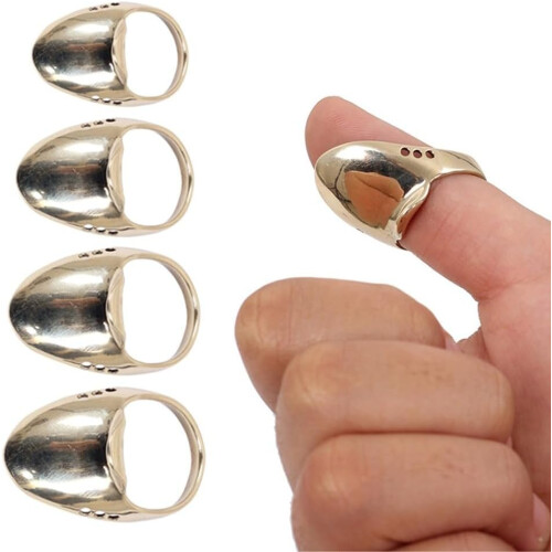 Archery Thumb Ring Brass Mongolian Style with Leather Pad for Secure Thumb Protection, Size 18 1