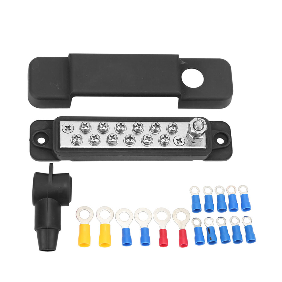 12 Terminal Distribution Block 180A Marine Busbar With 16 Ring Terminals Black 9471374901186