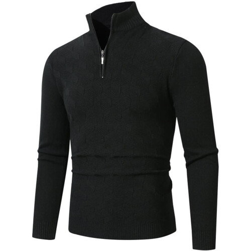 Men's Turtleneck Pullover Zip Front Knitted Jumper Long Sleeve Regular Fit Black Size L 1
