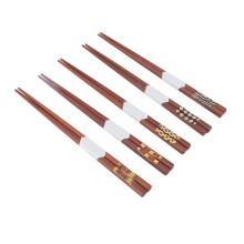 Eco-friendly Wooden Chopsticks 5 Pair Red Sandalwood Reusable Grooved Pattern