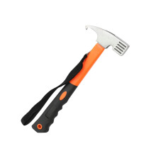 Camping Hammer Tent Nail Puller  Carbon Steel With Hook Angle Design Orange Rubber Handle Fixed Belt