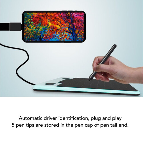 155x100mm Graphics Tablet 8192 Levels Stylus 4 Custom Keys Blue 2