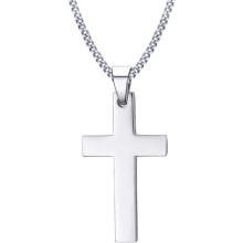 Stainless Steel Religious Cross Pendant Necklace for Men and Women - Silver