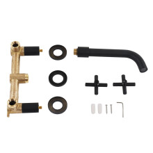 Stylish Matte Black Brass Faucet, Wall Mounted Bathroom Mixer with Cross Handle Temperature Control, for Contemporary Bathrooms