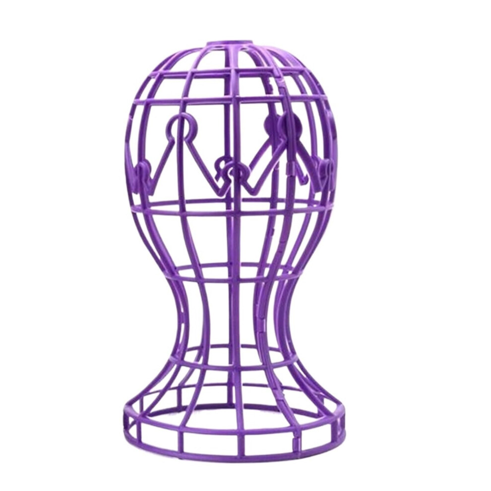 Foldable Lantern-Shape Plastic Wig Stand for Wigs, Hats, and Caps - Compact Storage Rack in Purple Color
