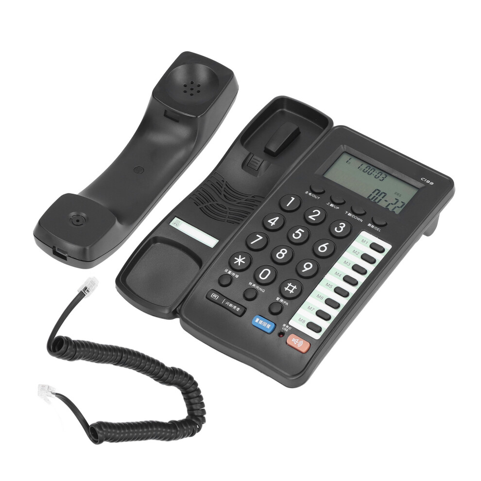 C199 Corded Landline Phone With Mute & Voice Annunciation For Home & Office Black 8481374920378