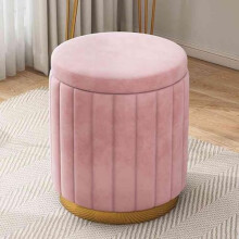Round Leather Ottoman With Sponge Seat Velvet Storage Footstool For Bedroom Living Room Office