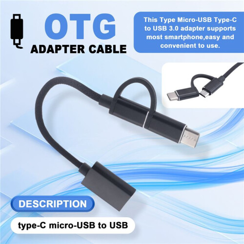 2 in 1 USB 3.0 OTG Adapter Cable Type-C Micro-USB to USB 3.0 Interface Converter for Cellphone Charging Cable -Black 1