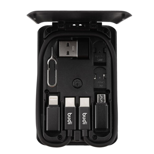 BUDI Multi-Function Universal  Adapter Card Storage Box 15W Wireless Charging for  Travel Portable Storage Bag 2