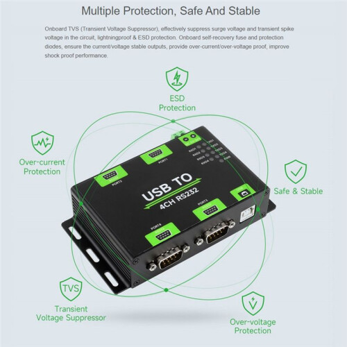 Convertitore Industriale Isolato da USB A 4CH RS232 Adattatore da USB A Seriale FT4232HL Chip Wind/Linux/Android, Porta RS232 Maschio 1