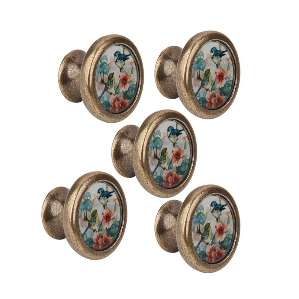 5 X Cabinet Door Drawer Bin Handle Pull Knob Hardware -Bird And Flower 6901423365674