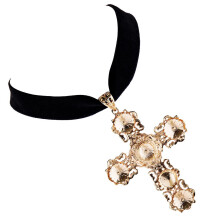 Rhinestone Cross Pendant Gothic Black Velvet Choker Collar Elegant Nec