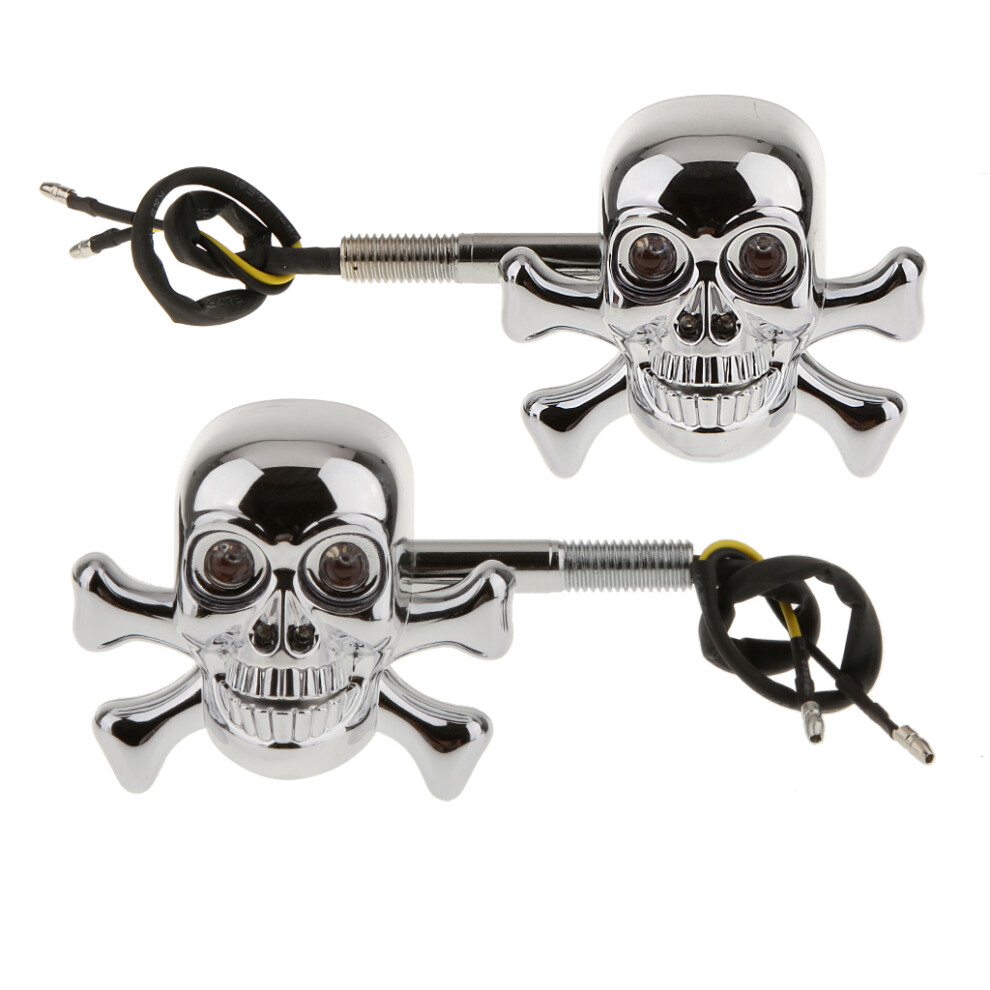 2Pcs Motorcycle Skull Turn Signal Indicator Lamp 4X Silver/Light/Amber 6901423366374