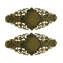 2pcs Antique Floral French Clip Barrette Cabochon Blank Setting Base F