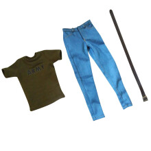 1/6 Short Sleeve Army Green T-Shirt & Jeans Set for 12'' Males Action