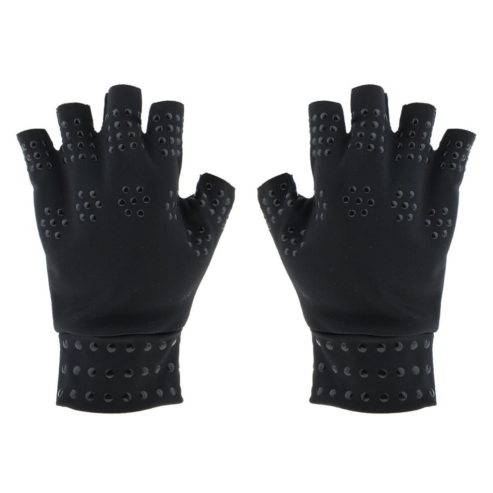 Black Magnetic Anti Arthritis Compression Therapy Gloves Fingerless Gl