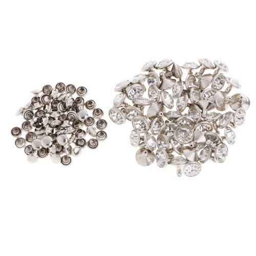 50 Pieces Rhinestone Rivets Studs Buttons for Sewing Crafts 7mm Silver