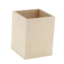 Square Shape Unfinished Wood Pen Container Brush Pot for Kids DIY Craf
