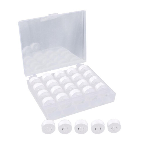 25 Pieces Bobbins and Sewing Thread with Case for Brother Singer White 1