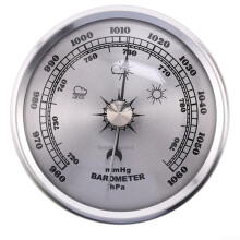 Mechanical Barometer Clock With Metal Frame And Pressure Gauge For Household Use Long Term Weather Monitoring Silver