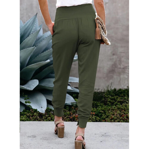 Grüne XL-elastische Hose mit Split-Saum und Taschen